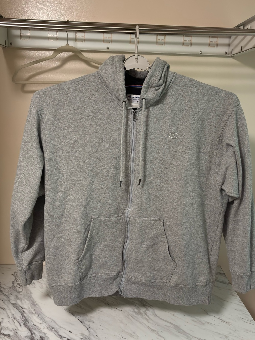 Champion Light Gray Full-Zip Hoodie with Embroidered Logo